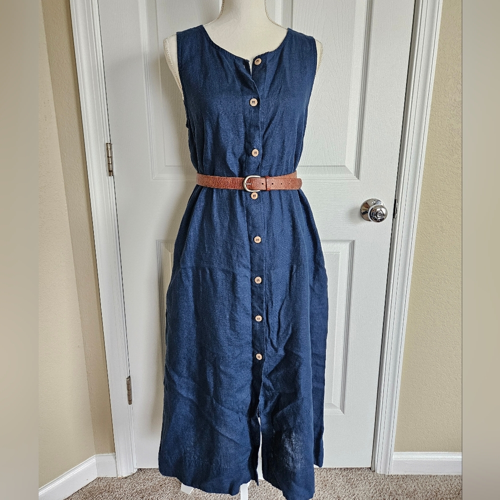 Linenfox - Robin Linen Dress - Navy Blue - XS